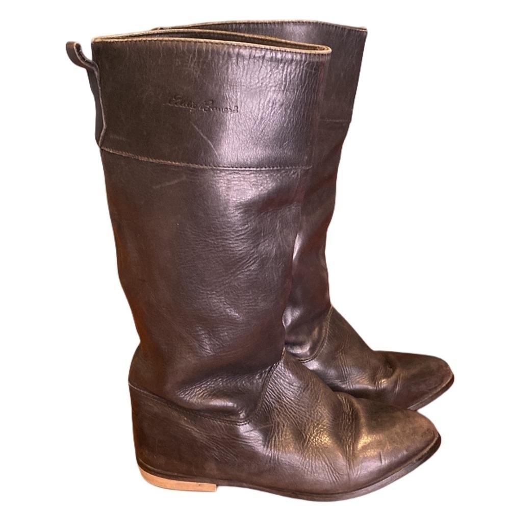 Eddie Bauer Black Soft Leather Shearling lined Riding Boots pull on Sz 9 - Picture 2 of 11